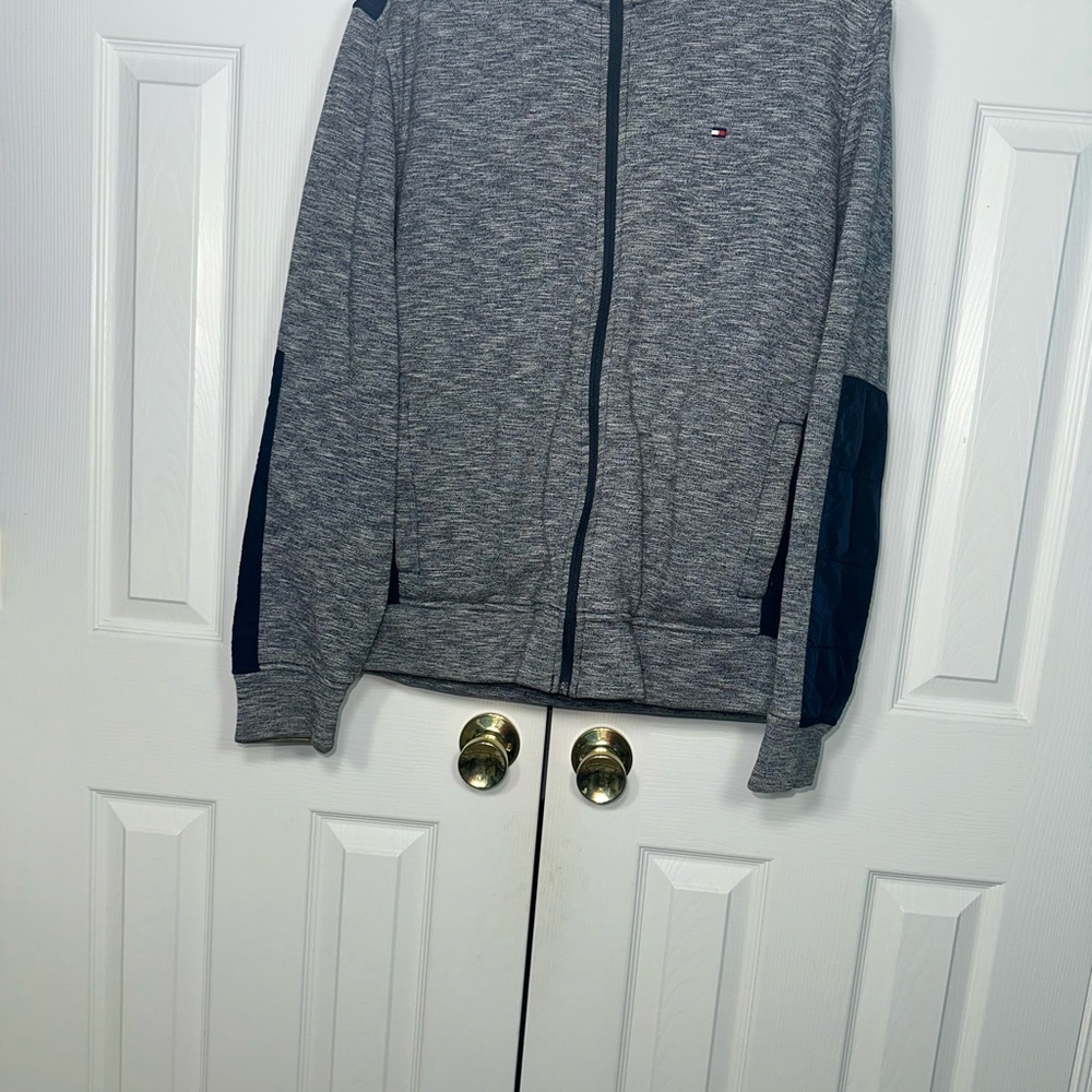 Tommy Hilfiger Gray and Navy Zip-Up Sweater